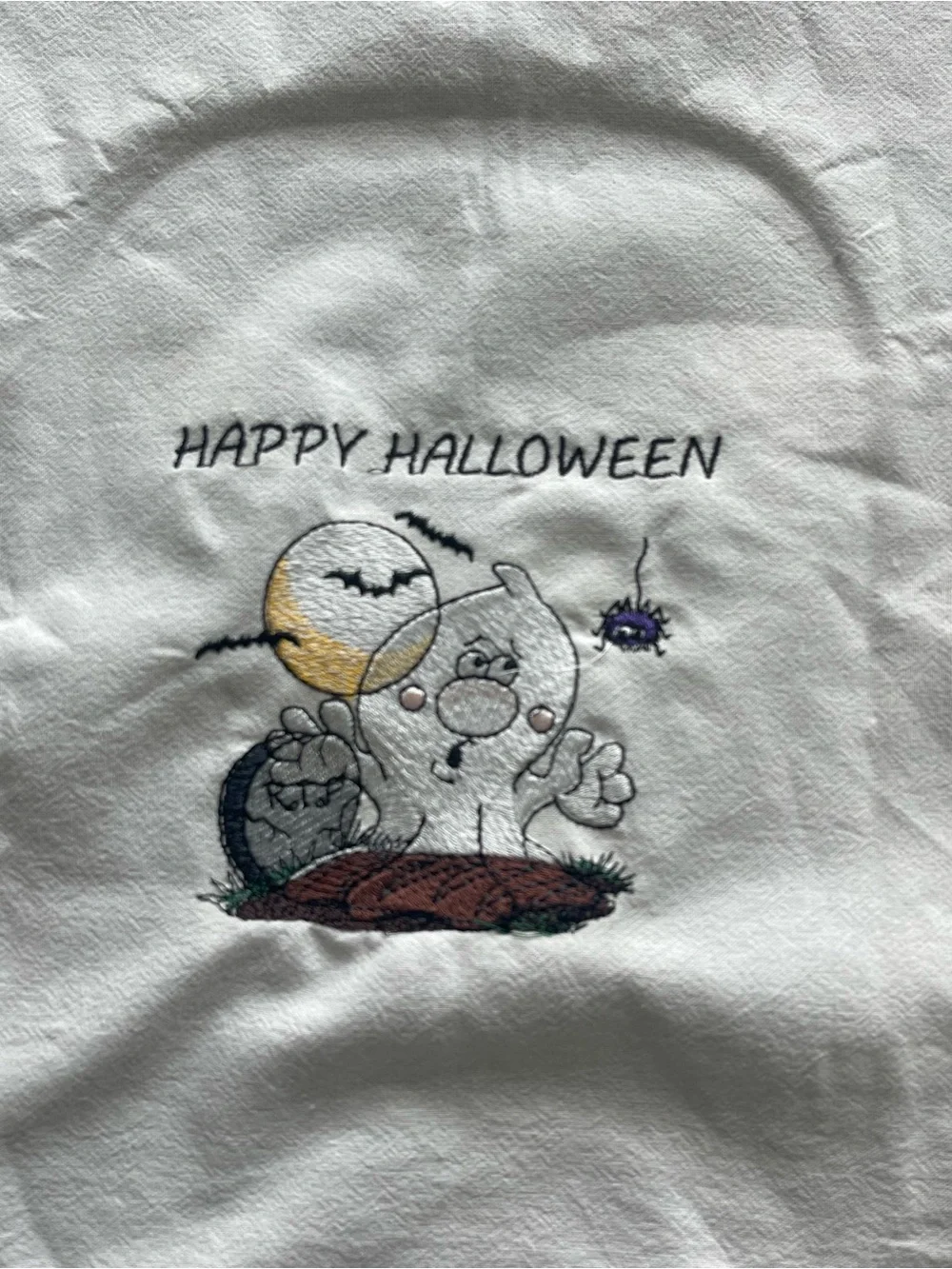 White Halloween embroidered hand towel